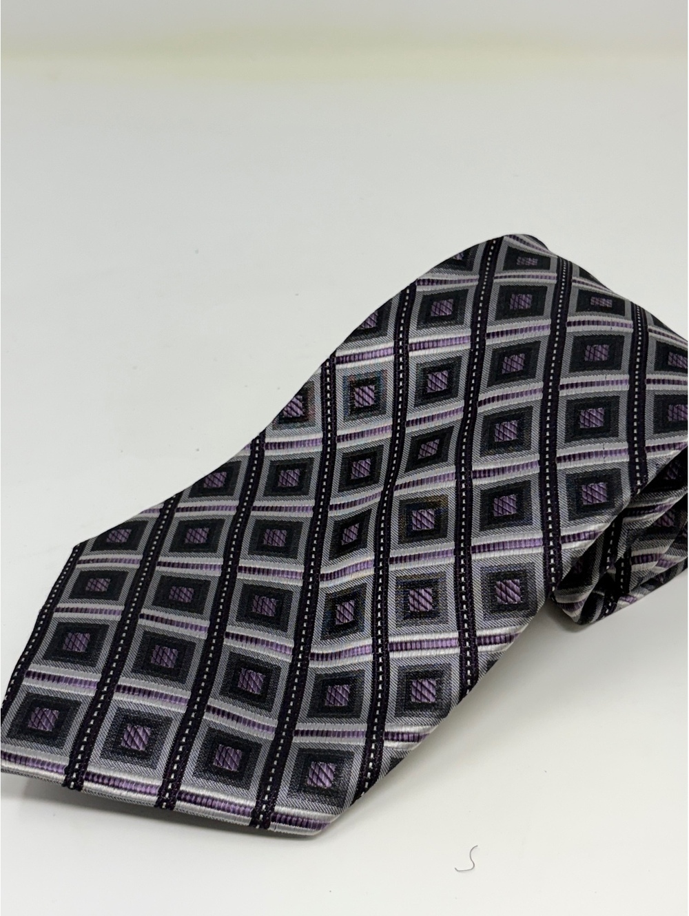 Antonio Fellini Men's Purple and Gray Geometric Pattern Tie